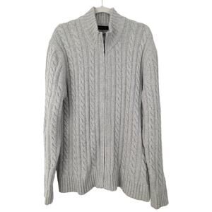 Brunella Gori Mens Cable Knit Gray Lambswool Blend Full Zip Cardigan Sweater XL